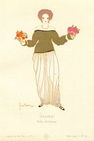 Flore print showing full figure with fruit baskets, signature and caption visible