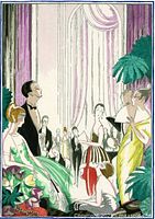 Salon scene print with seated figures envisioned as En Ecoutant Satie