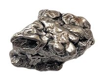 Close-up of metallic meteorite fragment showing regmaglypts