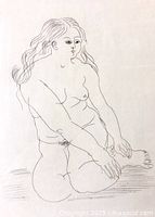 Close-up of the Raoul Dufy line drawing print depicting nude female figure