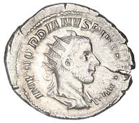 Obverse of Gordian III double denarius showing emperor bust and legends
