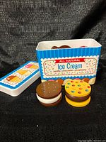 Full set showing two sandwich toys and storage box