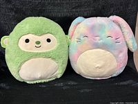 Front view of both Squishmallows plush toys together