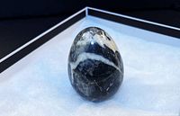 Front view of jasper egg showing veining and polish