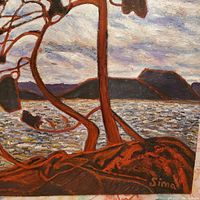 Detail of center tree, water and hills