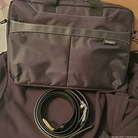 Front view of Targus laptop bag and coiled belt
