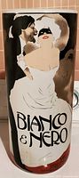 Full view of ceramic umbrella stand showing Bianco & Nero graphic