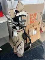 Full view of Callaway golf bag with clubs and headcovers