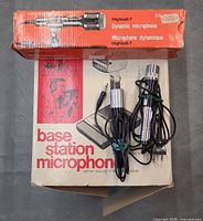 Realistic Highball-7 box, Courier BTM-4 box, two small chrome microphones