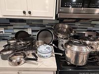 Overview of all cookware on stovetop