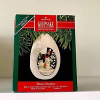 Front of original box showing Hallmark Keepsake Ornament 'Winter Surprise' image and branding