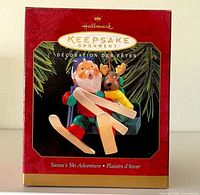 Front view of Hallmark Keepsake box for Santa's Ski Adventure ornament
