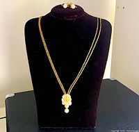 Necklace and earrings displayed on bust