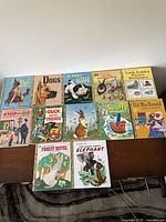 Overall lot of 12 Little Golden Books laid out on table