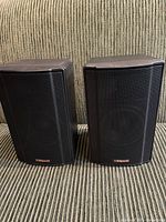 Front view of both Klipsch KSB 1.1 speakers with grilles attached