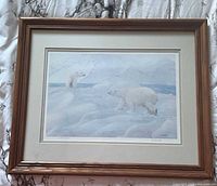 Full view of framed lithograph showing polar bears
