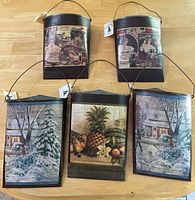 All six wall pocket baskets arranged in two rows showing front graphics and handles