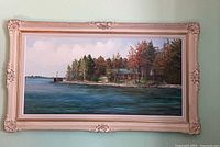 Full view of framed oil painting on wall