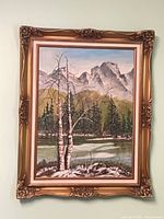 Full view of framed oil painting on wall