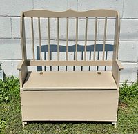 front view of spindle-back storage bench