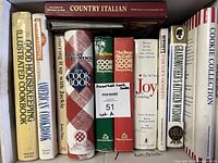 Row of cookbooks showing spines for title identification