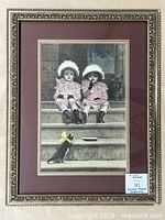 Full view of framed tinted engraving showing artwork, mat and frame