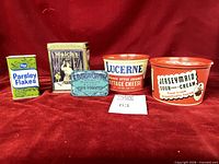 Group shot of all five vintage containers