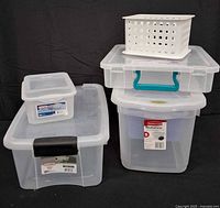 Group shot of all storage items stacked and side by side