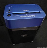 Full front view of Royal AG680 shredder showing blue top and black base