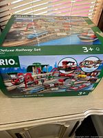 Front of sealed BRIO World Deluxe Railway Set box showing product image and branding