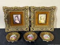 Front view showing both large Cameo Creations frames and three small Fragonard porcelain frames