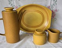 Full set: coffee pot, sugar, creamer, oval platter