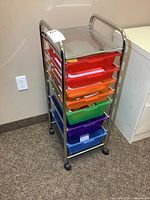 Three-quarter view of entire cart showing drawers and wheels