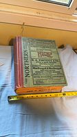 Front cover and spine of thick directory with measuring tape for scale