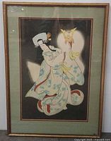 Full view of framed woodblock print