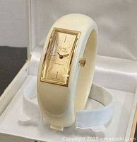Front view of Dynasty bangle watch in box