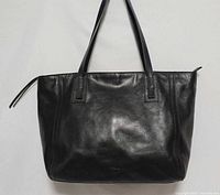 Front view of black leather Fossil Emma tote showing overall condition