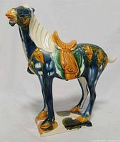 Full left front view of glazed ceramic horse