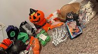 Group shot of all Halloween items on carpet