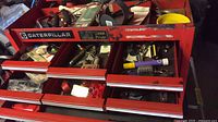 Top drawer with respirator, wrenches, screwdrivers, hex keys, hardware