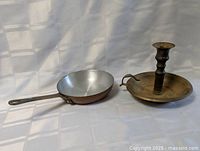 Copper fry pan and candlestick holder overview