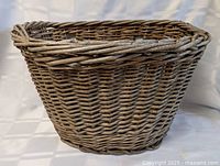 Side view of woven wicker basket