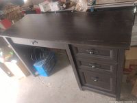 Full view of desk showing right pedestal drawers