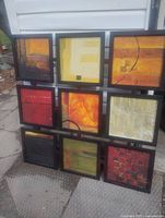 Front view of entire 9-panel metal wall art