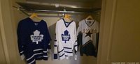 All three jerseys hanging in closet