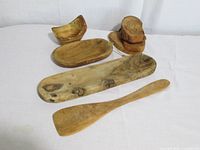Group view of all olive wood items on white background