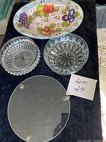 Platter, starburst dish, ribbed bowl, round glass tray
