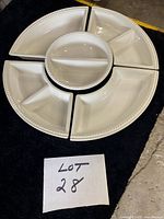 complete 5-piece white ceramic serving set arranged in circle