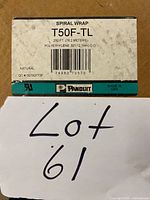 Label showing Panduit T50F-TL spiral wrap specifications