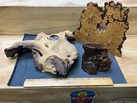 Overview of all three wood pieces beside ruler